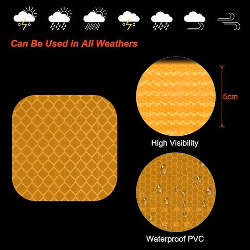 PATIKIL Reflective Stickers, 30 Pcs Safety High Visibility Reflective Sticker Waterproof Driveway Reflectors for Bicycle, Motorcycle, Fluorescent Yellow (Square) in Saudi Arabia