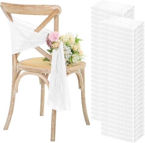 YMHPRIDE 50 PCS Wedding Cheesecloth Chair Sashes,Bows Designed Chair Sashes for Wedding Party Banquet Restaurant Hotel Folding Chair Covers Decoration(White,15.7x70 inch) in Saudi Arabia