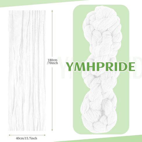 YMHPRIDE 50 PCS Wedding Cheesecloth Chair Sashes,Bows Designed Chair Sashes for Wedding Party Banquet Restaurant Hotel Folding Chair Covers Decoration(White,15.7x70 inch) in Saudi Arabia