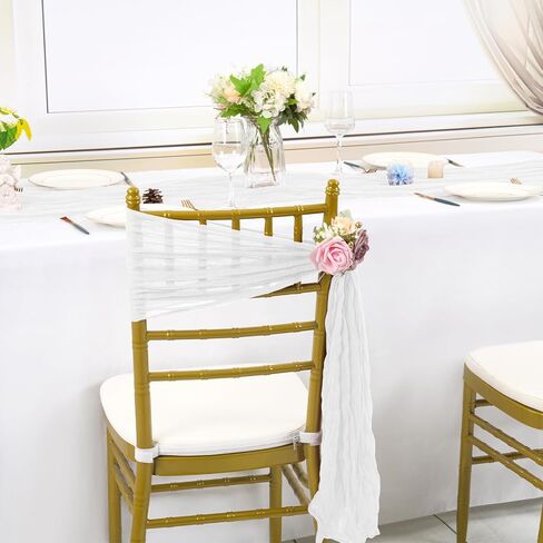 YMHPRIDE 50 PCS Wedding Cheesecloth Chair Sashes,Bows Designed Chair Sashes for Wedding Party Banquet Restaurant Hotel Folding Chair Covers Decoration(White,15.7x70 inch) in Saudi Arabia
