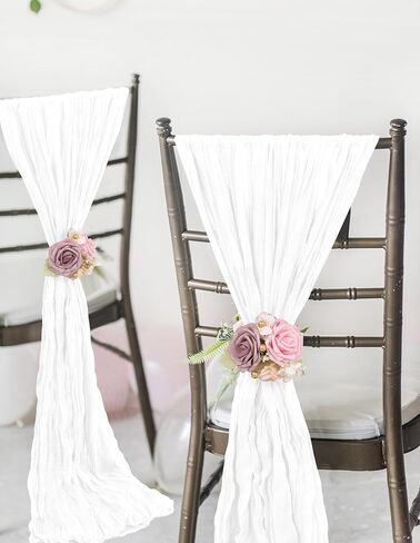 YMHPRIDE 50 PCS Wedding Cheesecloth Chair Sashes,Bows Designed Chair Sashes for Wedding Party Banquet Restaurant Hotel Folding Chair Covers Decoration(White,15.7x70 inch) in Saudi Arabia
