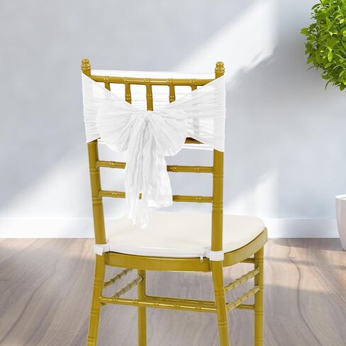YMHPRIDE 50 PCS Wedding Cheesecloth Chair Sashes,Bows Designed Chair Sashes for Wedding Party Banquet Restaurant Hotel Folding Chair Covers Decoration(White,15.7x70 inch) in Saudi Arabia