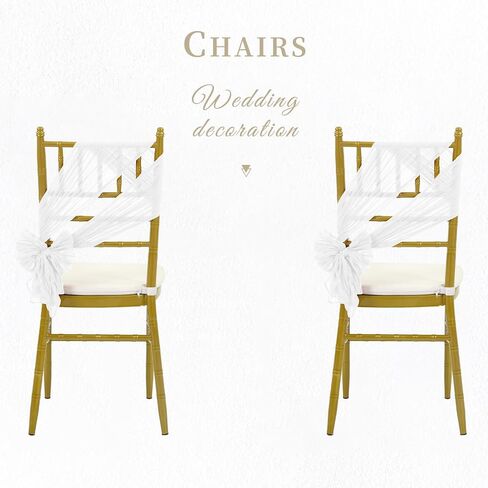 YMHPRIDE 50 PCS Wedding Cheesecloth Chair Sashes,Bows Designed Chair Sashes for Wedding Party Banquet Restaurant Hotel Folding Chair Covers Decoration(White,15.7x70 inch) in Saudi Arabia