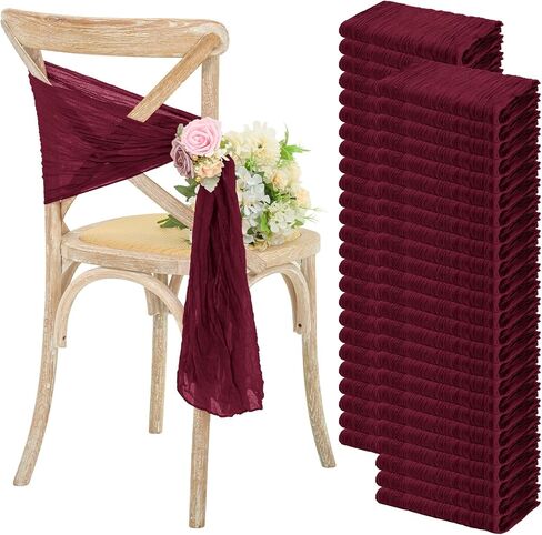 YMHPRIDE 50 PCS Wedding Cheesecloth Chair Sashes,Bows Designed Chair Sashes for Wedding Party Banquet Restaurant Hotel Folding Chair Covers Decoration(White,15.7x70 inch) in Saudi Arabia