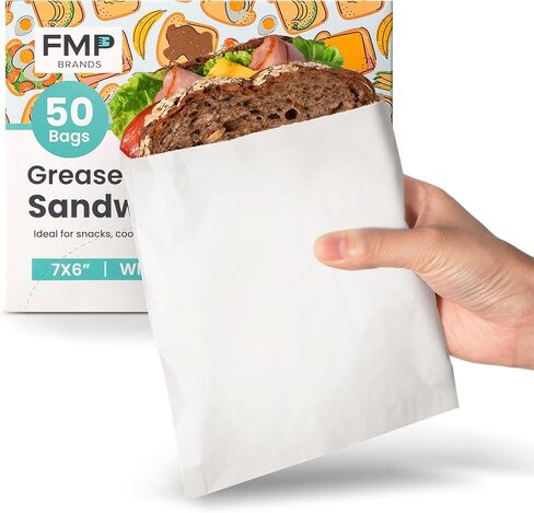 Fit Meal Prep 50 عبوة من أكياس الساندويتش الورقية مقاس 17.78 × 15.24 سم، أكياس الوجبات الخفيفة الورقية المقاومة للدهون، حقيبة معجنات من درجة الغذاء، أكياس ورقية صغيرة قابلة لإعادة التدوير، أكمام البسكويت، تغليف المواد الغذائية للمخبز، الكعك، أبيض in Saudi Arabia