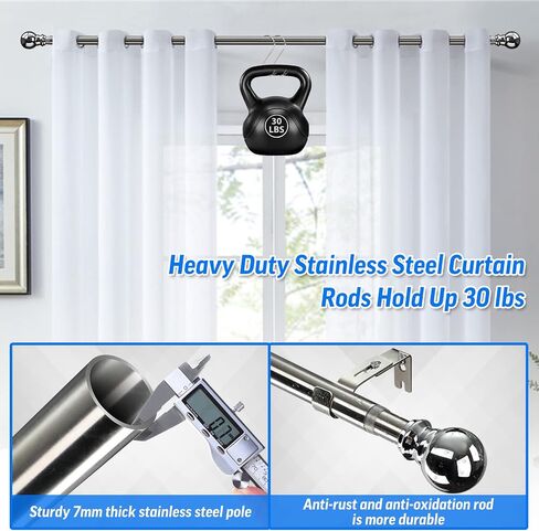 Curtain Rods for Windows 34 to 68 Inch, INFLATION Silver 1" Adjustable Telescoping Single Rod for Curtains, Heavy Duty Drapery Rod for Bedroom, Living Room, Door in Saudi Arabia
