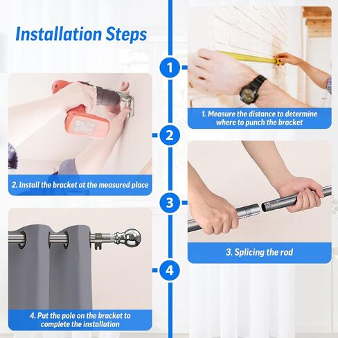 Curtain Rods for Windows 34 to 68 Inch, INFLATION Silver 1" Adjustable Telescoping Single Rod for Curtains, Heavy Duty Drapery Rod for Bedroom, Living Room, Door in Saudi Arabia