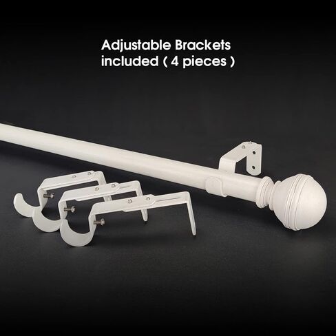 Farmhouse Collection Decorative Single Curtain Rod Set with Round Finials, 72-144 in, Standard Single Drapery Rod for 1 Pack, 1-1/8 in diameter, Adjustable Length, Distressed White in Saudi Arabia