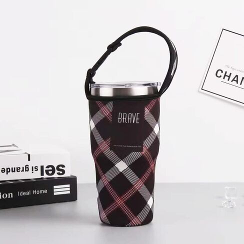 3 قطع بهلوان 30oz حامل الحقيبة وحزام الكتف لـ YETI، Rtic، Atlin، Ozark Trail، Rambler، كم من النيوبرين مع مقبض حمل-(منقوشة أحمر، وردي، أسود) in Kuwait