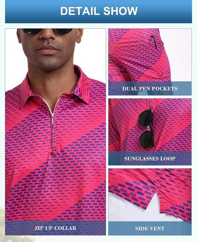 Hodaweisolp Men's Golf Shirts Dry Fit Moisture Wicking Performance Athletic Zipper Short Sleeve Polo Shirt for Men in Saudi Arabia