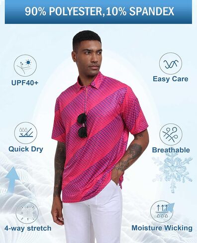 Hodaweisolp Men's Golf Shirts Dry Fit Moisture Wicking Performance Athletic Zipper Short Sleeve Polo Shirt for Men in Saudi Arabia