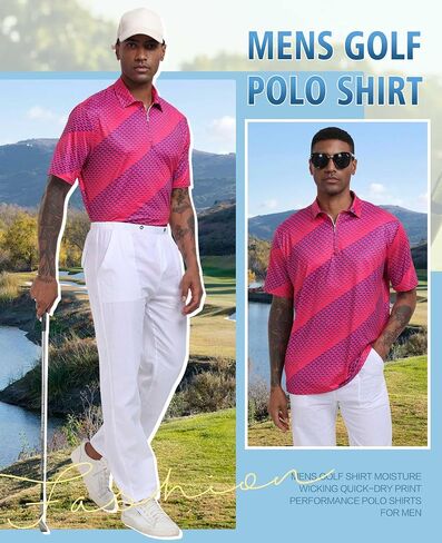 Hodaweisolp Men's Golf Shirts Dry Fit Moisture Wicking Performance Athletic Zipper Short Sleeve Polo Shirt for Men in Saudi Arabia