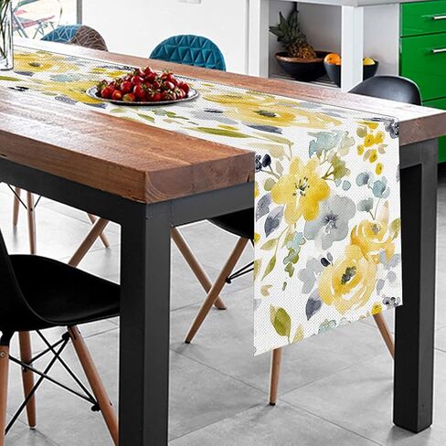 Yellow Floral Table Runner, Seasonal Summer Watercolor Flower Holiday Kitchen Dining Table Decoration for Home Party Decor 13 x 70 Inch in Saudi Arabia