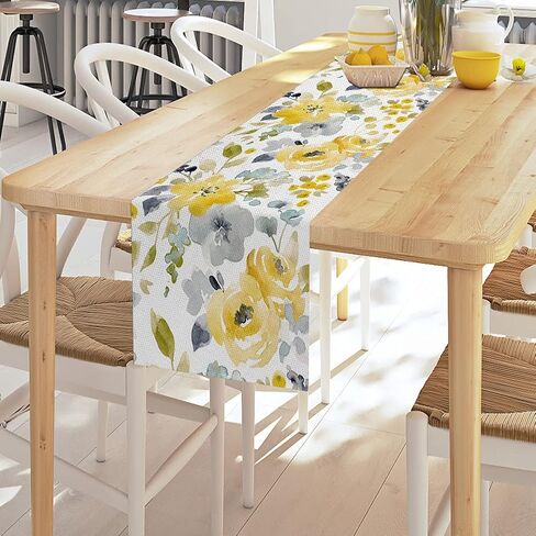 Yellow Floral Table Runner, Seasonal Summer Watercolor Flower Holiday Kitchen Dining Table Decoration for Home Party Decor 13 x 70 Inch in Saudi Arabia