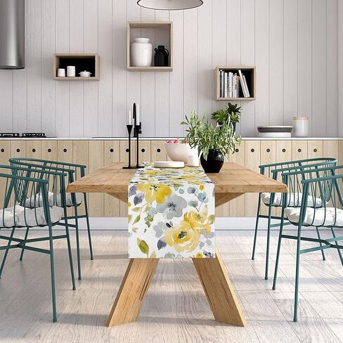 Yellow Floral Table Runner, Seasonal Summer Watercolor Flower Holiday Kitchen Dining Table Decoration for Home Party Decor 13 x 70 Inch in Saudi Arabia