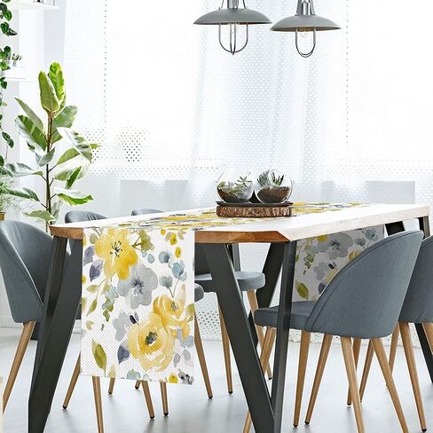 Yellow Floral Table Runner, Seasonal Summer Watercolor Flower Holiday Kitchen Dining Table Decoration for Home Party Decor 13 x 70 Inch in Saudi Arabia
