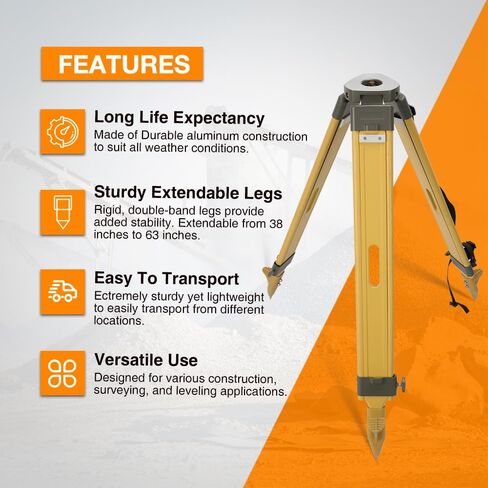 Wooden Survey Tripod Laser Level Tripod Construction Tripod with 5/8-Inch 11-Threaded Flat Head with Twist Lock for Total Station Theodolite Auto Level (DW-1-FCT) in Saudi Arabia