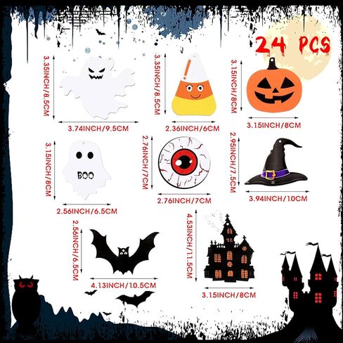24 Pcs Halloween Tree Ornaments Halloween Wood Hanging Ornaments Pumpkin Ghost Bats Witch Hat Halloween Ornaments for Tree Halloween Wooden Props Halloween Party Decoration with Rope (Cute Style) in Saudi Arabia