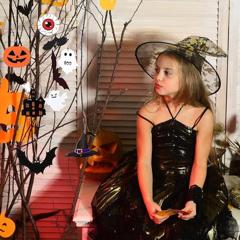 24 Pcs Halloween Tree Ornaments Halloween Wood Hanging Ornaments Pumpkin Ghost Bats Witch Hat Halloween Ornaments for Tree Halloween Wooden Props Halloween Party Decoration with Rope (Cute Style) in Saudi Arabia