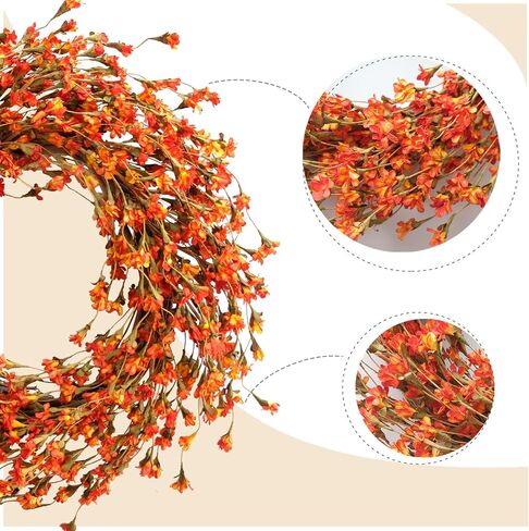 TEMPUS Fall Forsythia إكليل 20 بوصة إكليل صناعي للباب الأمامي معلق على الحائط ديكور الخريف الحصاد عيد الشكر ديكور المنزل (برتقالي) in Kuwait