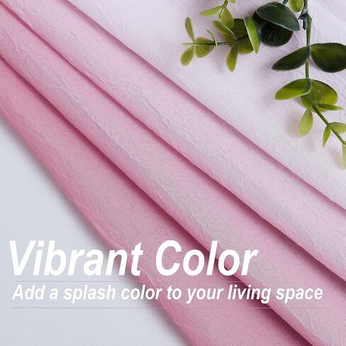 Pink Ombre Chiffon Sheer Window Scarf Valance Living Room 216 Inch Long | Curtain 18ft for Girls Bedroom Decor, 52"W Crinkle Soft Window Semi Sheer Valance for Holiday, Wedding Party Decor, 1 Piece in Saudi Arabia