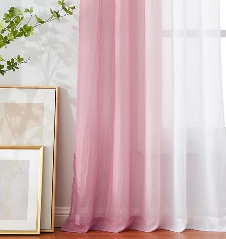 Pink Ombre Chiffon Sheer Window Scarf Valance Living Room 216 Inch Long | Curtain 18ft for Girls Bedroom Decor, 52"W Crinkle Soft Window Semi Sheer Valance for Holiday, Wedding Party Decor, 1 Piece in Saudi Arabia