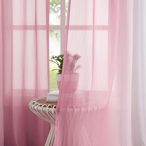 Pink Ombre Chiffon Sheer Window Scarf Valance Living Room 216 Inch Long | Curtain 18ft for Girls Bedroom Decor, 52"W Crinkle Soft Window Semi Sheer Valance for Holiday, Wedding Party Decor, 1 Piece in Saudi Arabia