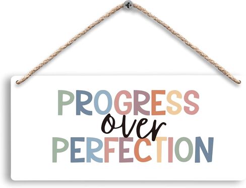 Inspirational Progress Over Perfection Hanging Wooden Signs 12x6, Motivational Mental Health Wall Decor for Classroom Kids Room Playroom, Mental Health Home Decor Gifts for Kids Boys Girls in Saudi Arabia
