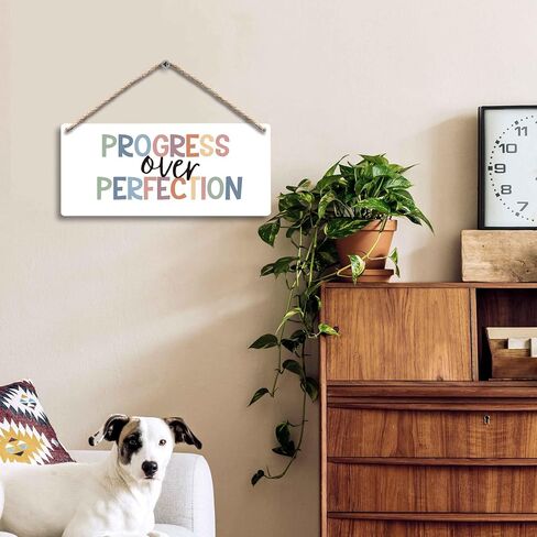 Inspirational Progress Over Perfection Hanging Wooden Signs 12x6, Motivational Mental Health Wall Decor for Classroom Kids Room Playroom, Mental Health Home Decor Gifts for Kids Boys Girls in Saudi Arabia