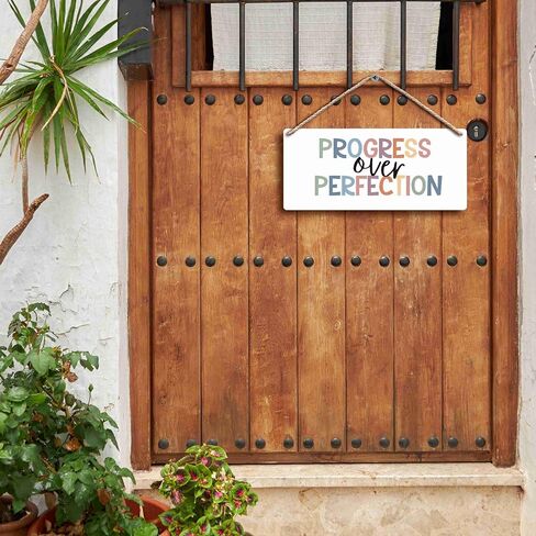 Inspirational Progress Over Perfection Hanging Wooden Signs 12x6, Motivational Mental Health Wall Decor for Classroom Kids Room Playroom, Mental Health Home Decor Gifts for Kids Boys Girls in Saudi Arabia