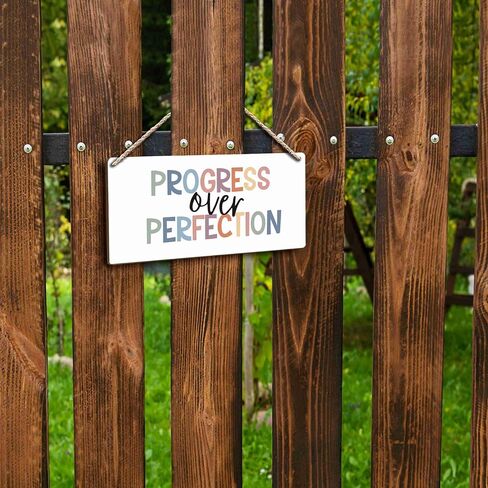 Inspirational Progress Over Perfection Hanging Wooden Signs 12x6, Motivational Mental Health Wall Decor for Classroom Kids Room Playroom, Mental Health Home Decor Gifts for Kids Boys Girls in Saudi Arabia