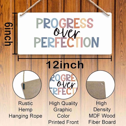 Inspirational Progress Over Perfection Hanging Wooden Signs 12x6, Motivational Mental Health Wall Decor for Classroom Kids Room Playroom, Mental Health Home Decor Gifts for Kids Boys Girls in Saudi Arabia