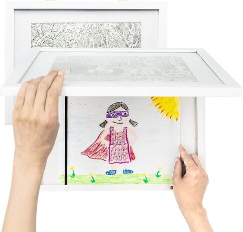 [عبوتان] إطار عمل فني للأطفال (8.5 × 11 بوصة مع حصيرة/11 × 14 بوصة بدون حصيرة) - إطار صور للأطفال قابل للتغيير، يمكن تخزين ما يصل إلى 100 قطعة فنية - أبيض in Saudi Arabia
