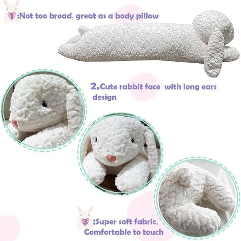 Hofun4U Rabbit Plush Pillow, Rabbit Stuffed Animal, Rabbit Plush Long Body Pillow Gift for Kids Adults (White,47 inch) in Saudi Arabia