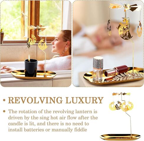 Norme مجموعتان من حامل الشموع الخفيفة الدوارة الدوارة مع صينية ذهبية معدنية لطاحونة الهواء شمعدان دوار للشموع الدائرية لطاولة الزفاف وحفلات الزفاف المركزية هدية تزيين المنزل، قطة القمر الذهبية in Kuwait