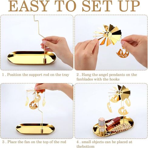 Norme مجموعتان من حامل الشموع الخفيفة الدوارة الدوارة مع صينية ذهبية معدنية لطاحونة الهواء شمعدان دوار للشموع الدائرية لطاولة الزفاف وحفلات الزفاف المركزية هدية تزيين المنزل، قطة القمر الذهبية in Kuwait
