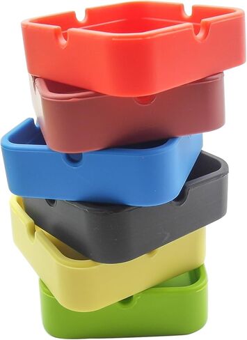 Eco-Friendly Colorfull Premium Silicone Rubber High Temperature Heat Resistant Round Design Ashtray (Square 6 mixed colors) in Saudi Arabia