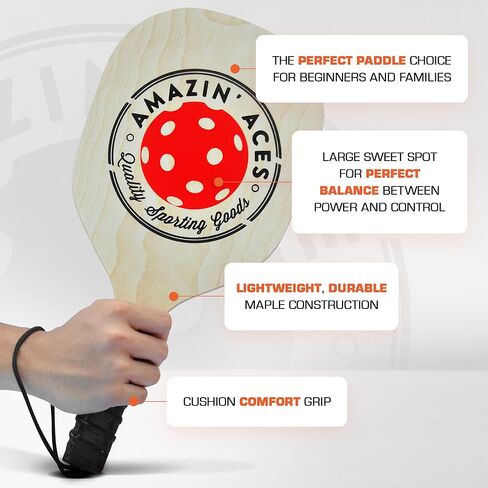مجموعة مجاديف خشبية من Amazin' Aces Pickleball مكونة من 4 أو 2 - مضارب كرة Pickleball خشبية لجميع المستويات، تتضمن 4 مجاديف كرة Pickleball خشبية مع قبضة وسادة مريحة، 4 كرات Pickleball، و1 حقيبة Pickleball in Saudi Arabia