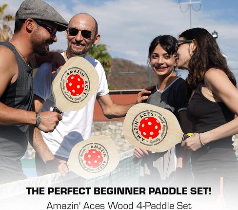 مجموعة مجاديف خشبية من Amazin' Aces Pickleball مكونة من 4 أو 2 - مضارب كرة Pickleball خشبية لجميع المستويات، تتضمن 4 مجاديف كرة Pickleball خشبية مع قبضة وسادة مريحة، 4 كرات Pickleball، و1 حقيبة Pickleball in Saudi Arabia