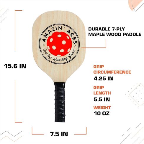 Amazin' Aces Pickleball Wood Paddles Set of 4 or 2 - Wood Pickleball Rackets for All Levels, includes 4 Wooden Pickleball Paddles with Comfy Cushion Grip, 4 Pickleball Balls, and 1 Pickleball Bag in Saudi Arabia
