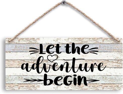 Let the Adventure Begin Hanging Wooden Signs 12x6, Rustic Adventure Cabin Camper Home RV Wall Decor, Camp Camping Lovers Adventure Home Decor Gifts for Campers RV Travelers Women Men in Saudi Arabia