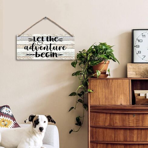 Let the Adventure Begin Hanging Wooden Signs 12x6, Rustic Adventure Cabin Camper Home RV Wall Decor, Camp Camping Lovers Adventure Home Decor Gifts for Campers RV Travelers Women Men in Saudi Arabia