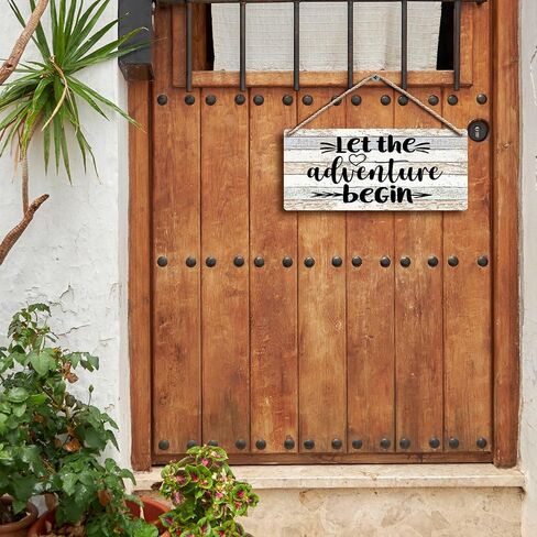 Let the Adventure Begin Hanging Wooden Signs 12x6, Rustic Adventure Cabin Camper Home RV Wall Decor, Camp Camping Lovers Adventure Home Decor Gifts for Campers RV Travelers Women Men in Saudi Arabia