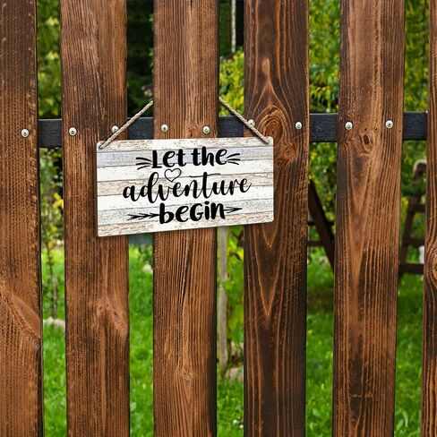 Let the Adventure Begin Hanging Wooden Signs 12x6, Rustic Adventure Cabin Camper Home RV Wall Decor, Camp Camping Lovers Adventure Home Decor Gifts for Campers RV Travelers Women Men in Saudi Arabia