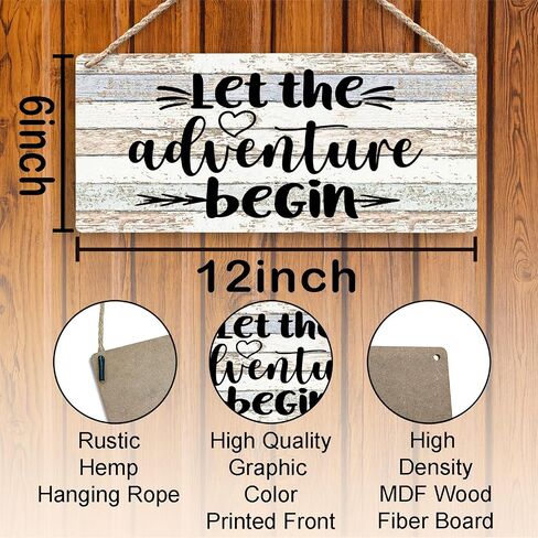 Let the Adventure Begin Hanging Wooden Signs 12x6, Rustic Adventure Cabin Camper Home RV Wall Decor, Camp Camping Lovers Adventure Home Decor Gifts for Campers RV Travelers Women Men in Saudi Arabia