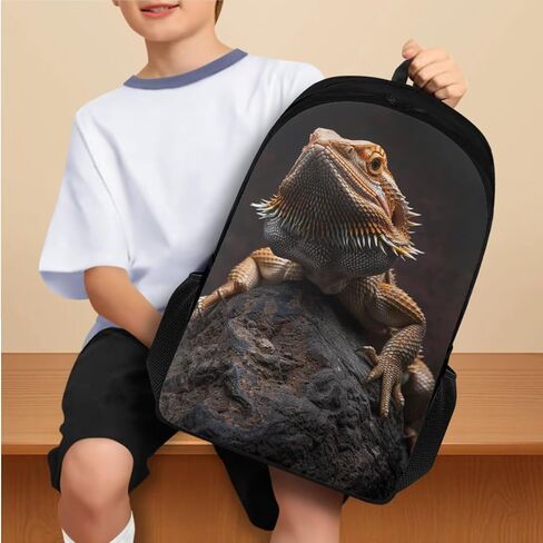 Lizard Backpack for Kids Boys Backpack with Lunch Box and School Pencil Box 3 in 1 Set Large Bookbag for School Teens Sturdy School Bag with Side Pocket Casual Daypack Backpacks for Daily Use in Saudi Arabia