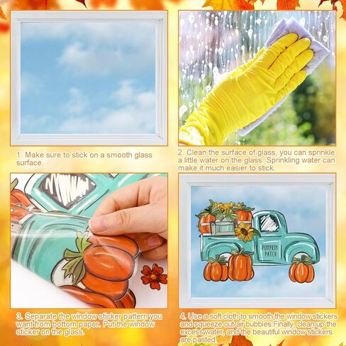 90Pcs Fall Window Stickers Autumn Gnome Truck Flowers Maple Leaves Window Clings Watercolor Reusable PVC Harvest Thankful Stickers for Thanksgiving Glass Mirror Decor, 6 Sheet in Saudi Arabia