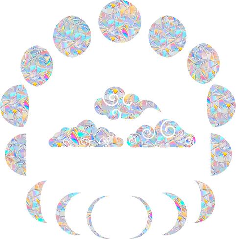 18 قطعة من ملصقات نافذة القمر والسحابة - ملصقات نافذة مضادة للتصادمات لحماية الطيور من اصطدامات النوافذ، ملصقات نافذة من الفينيل غير لاصقة، ملصقات قوس قزح in Kuwait