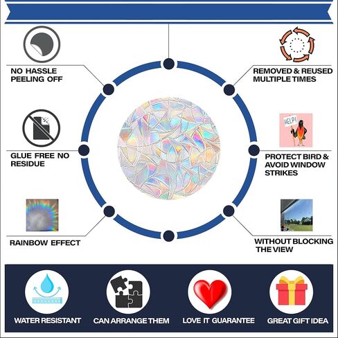 18 قطعة من ملصقات نافذة القمر والسحابة - ملصقات نافذة مضادة للتصادمات لحماية الطيور من اصطدامات النوافذ، ملصقات نافذة من الفينيل غير لاصقة، ملصقات قوس قزح in Kuwait