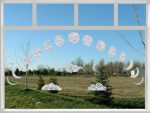 18 قطعة من ملصقات نافذة القمر والسحابة - ملصقات نافذة مضادة للتصادمات لحماية الطيور من اصطدامات النوافذ، ملصقات نافذة من الفينيل غير لاصقة، ملصقات قوس قزح in Kuwait